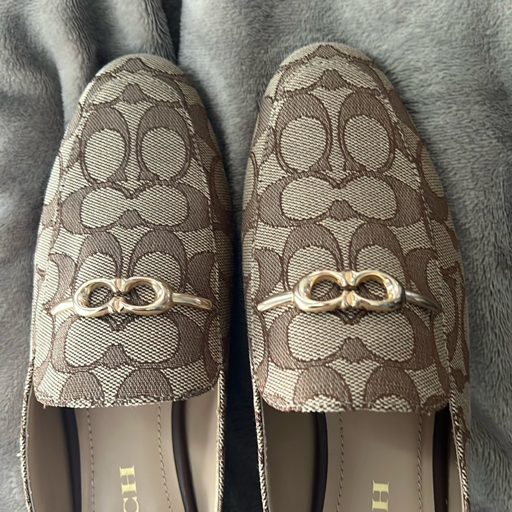 Coach Brown and Gold Loafers with Metallic Detail